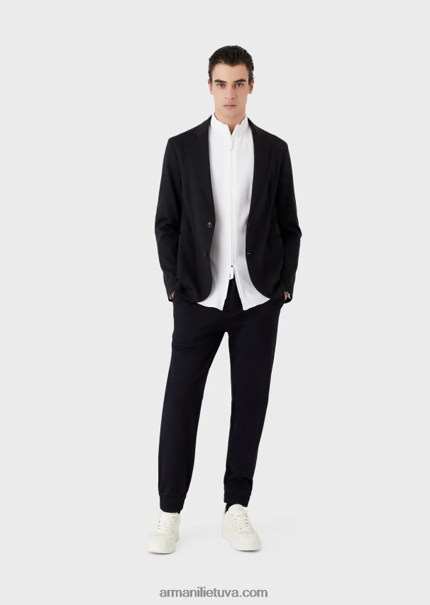 vyrų tamsiai mėlyna Armani kelnės su elastingais rankogaliais iš 3d elastingo techninio trikotažo 02482X1368