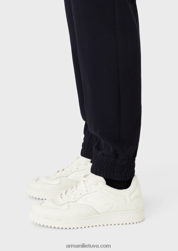 vyrų tamsiai mėlyna Armani kelnės su elastingais rankogaliais iš 3d elastingo techninio trikotažo 02482X1368