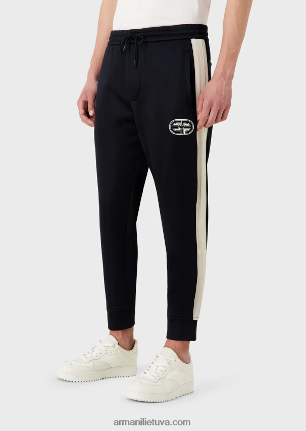 vyrų tamsiai mėlyna Armani megztiniai bėgikai su lopais ir juostelėmis 02482X1378