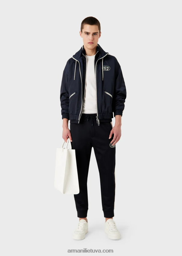 vyrų tamsiai mėlyna Armani megztiniai bėgikai su lopais ir juostelėmis 02482X1378