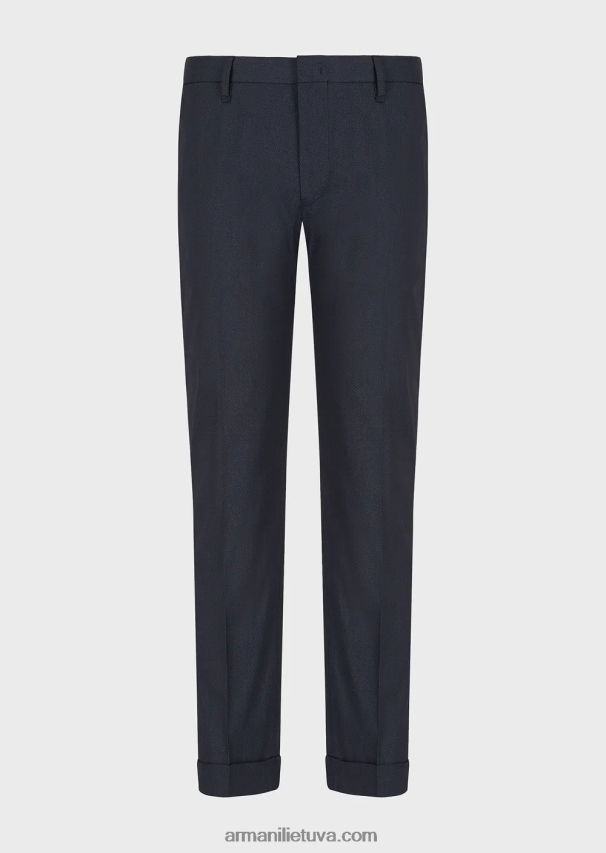 vyrų tamsiai mėlyna Armani mikro tekstūros chinos su atlenkimais 02482X1504