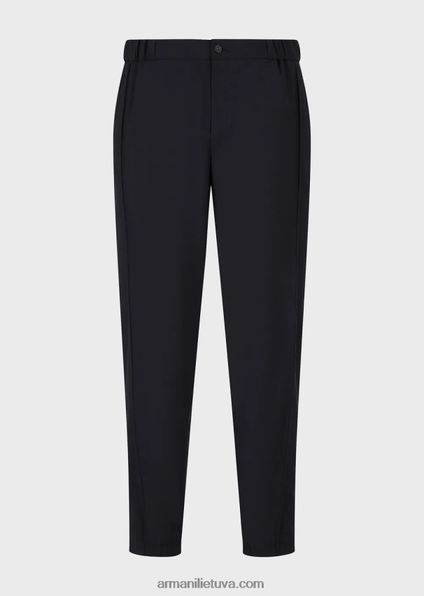 vyrų tamsiai mėlyna Armani natūralaus tamprumo drobės kelnės su elastingais rankogaliais 02482X1501