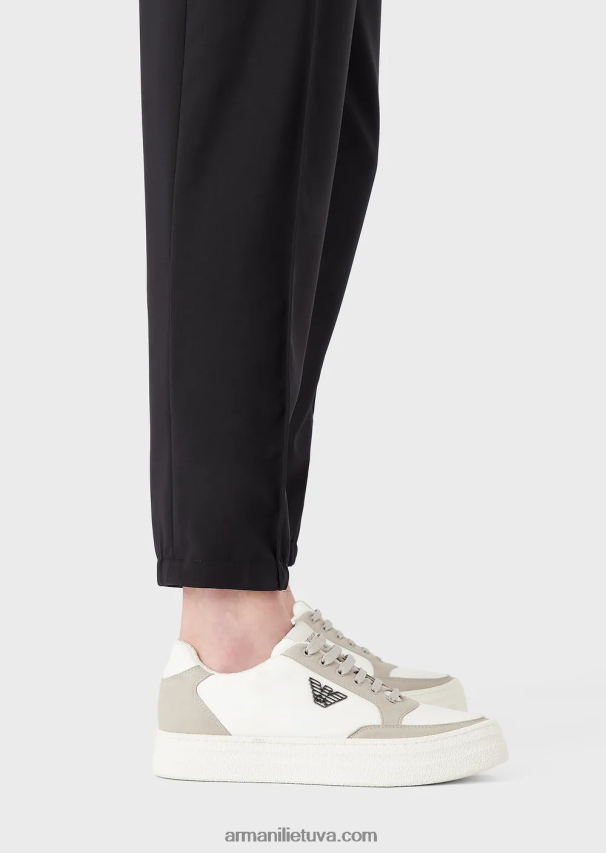 vyrų tamsiai mėlyna Armani natūralaus tamprumo drobės kelnės su elastingais rankogaliais 02482X1501