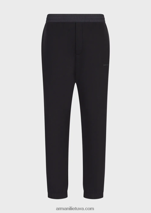 vyrų tamsiai mėlyna Armani sunkaus trikotažo bėgimo kelnaitės su ryškiu guminiu logotipu 02482X1424