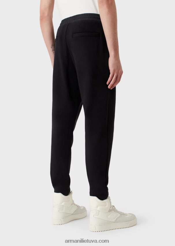 vyrų tamsiai mėlyna Armani sunkaus trikotažo bėgimo kelnaitės su ryškiu guminiu logotipu 02482X1424