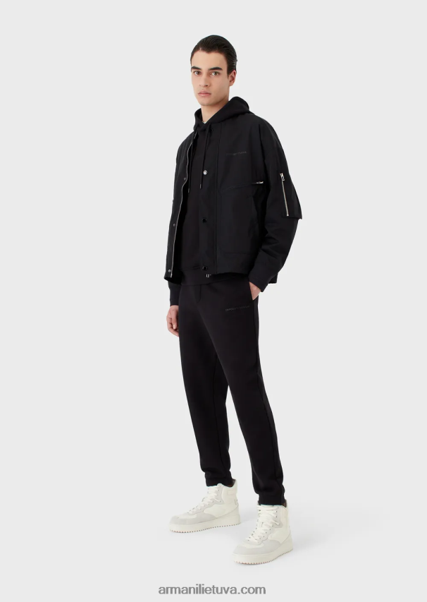 vyrų tamsiai mėlyna Armani sunkaus trikotažo bėgimo kelnaitės su ryškiu guminiu logotipu 02482X1424