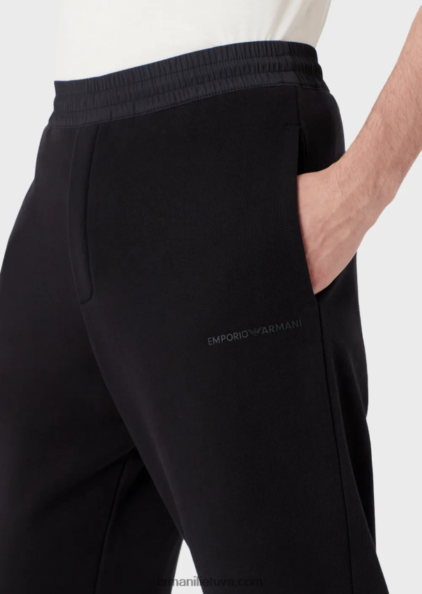 vyrų tamsiai mėlyna Armani sunkaus trikotažo bėgimo kelnaitės su ryškiu guminiu logotipu 02482X1424