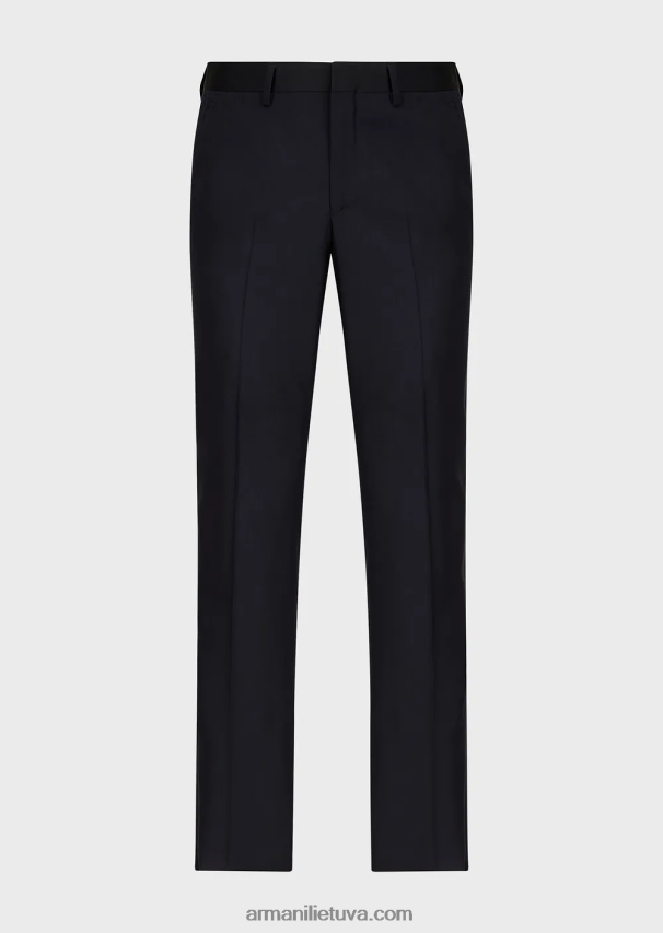 vyrų tamsiai mėlyna Armani šukuotinės nekaltos vilnos kelnės 02482X1512