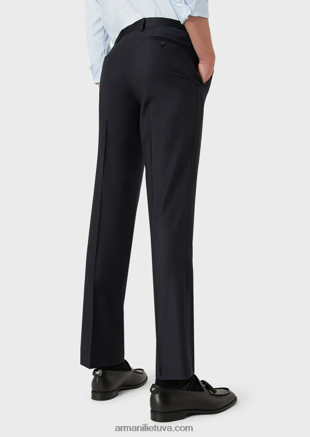 vyrų tamsiai mėlyna Armani šukuotinės nekaltos vilnos kelnės 02482X1512