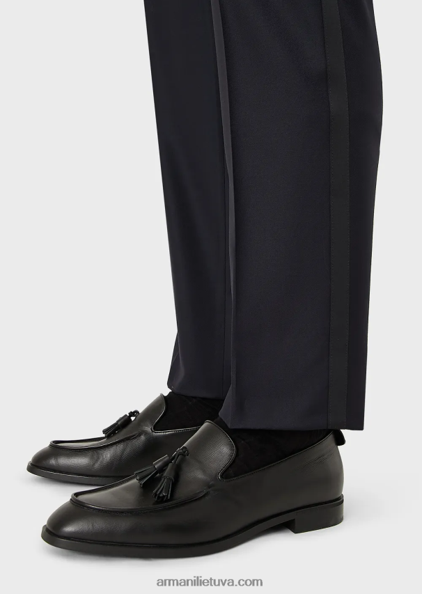 vyrų tamsiai mėlyna Armani šukuotinės nekaltos vilnos kelnės 02482X1512