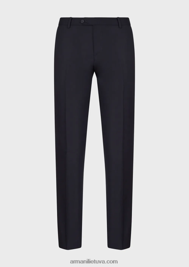 vyrų tamsiai mėlyna Armani šukuotinės nekaltos vilnos raukšlėtos kelnės 02482X1452