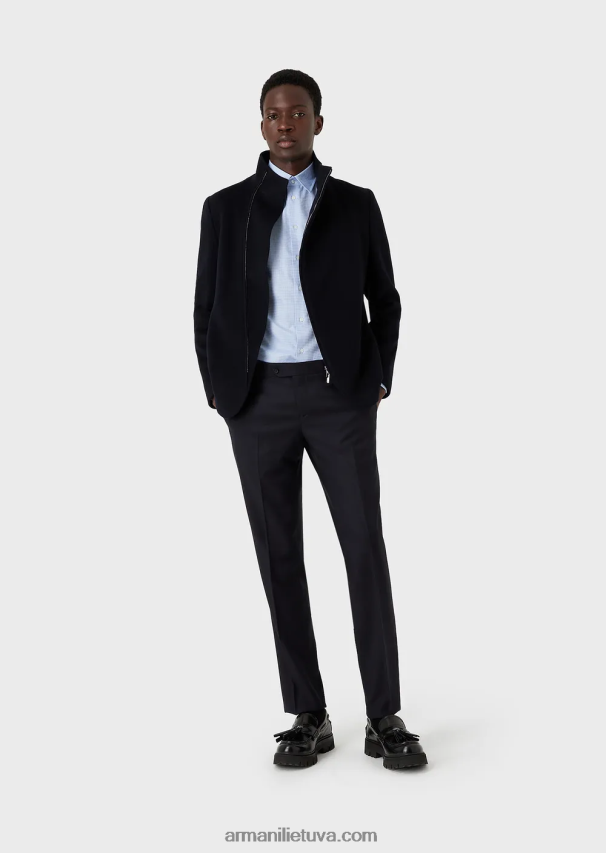 vyrų tamsiai mėlyna Armani šukuotinės nekaltos vilnos raukšlėtos kelnės 02482X1452