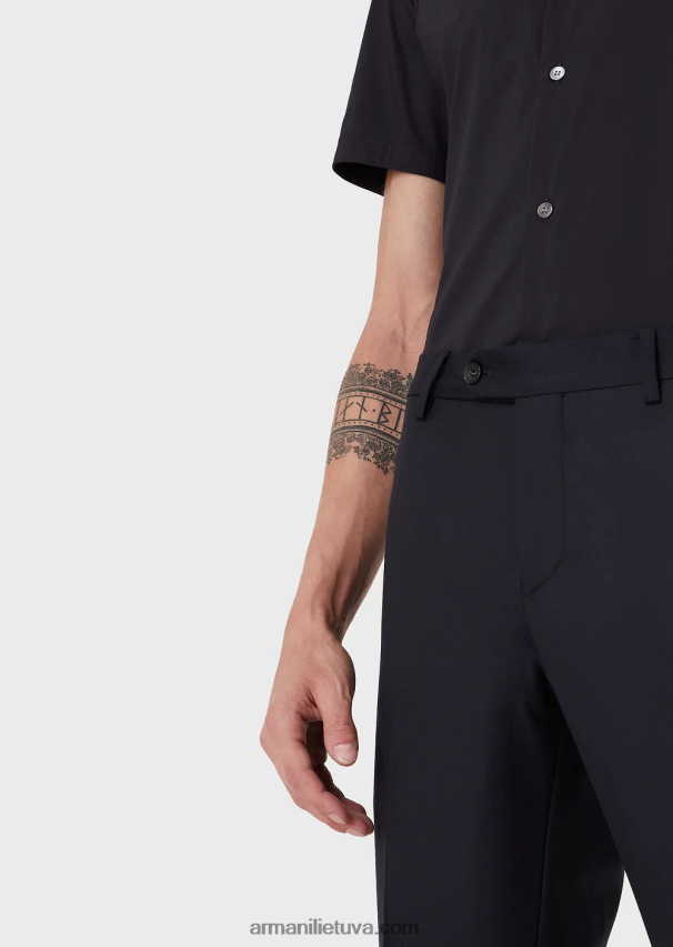 vyrų tamsiai mėlyna Armani šukuotinės nekaltos vilnos raukšlėtos kelnės 02482X1452