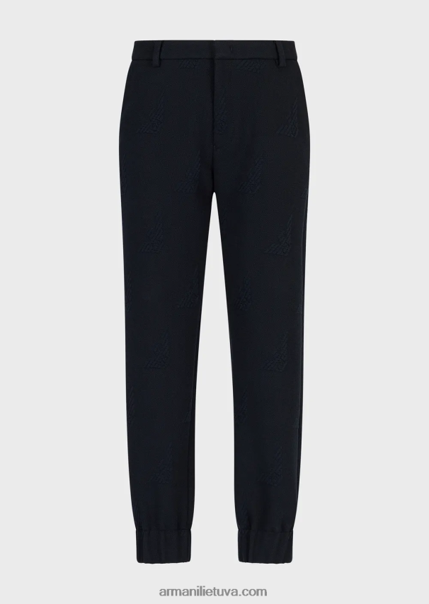 vyrų tamsiai mėlyna Armani viso reljefo erelio trikotažo kelnės su elastingais kulkšnių rankogaliais 02482X1385