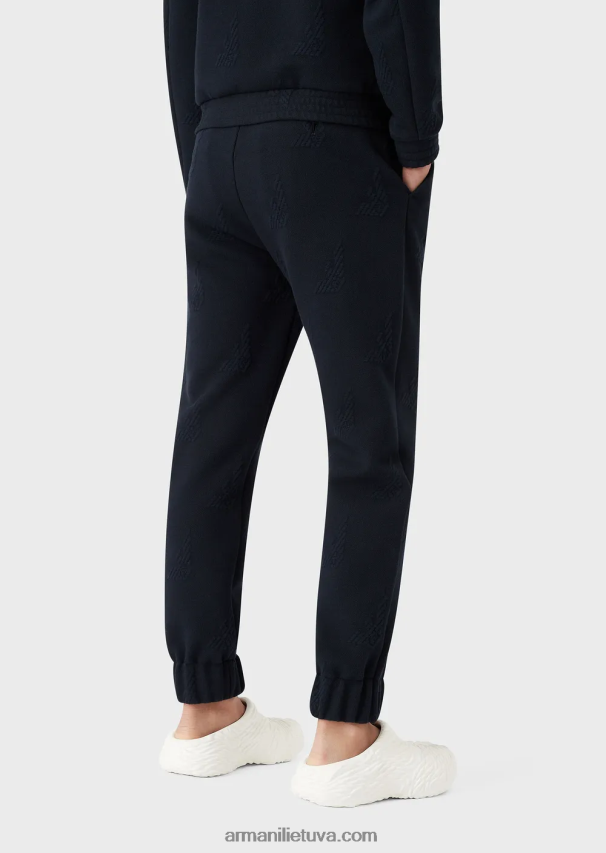 vyrų tamsiai mėlyna Armani viso reljefo erelio trikotažo kelnės su elastingais kulkšnių rankogaliais 02482X1385