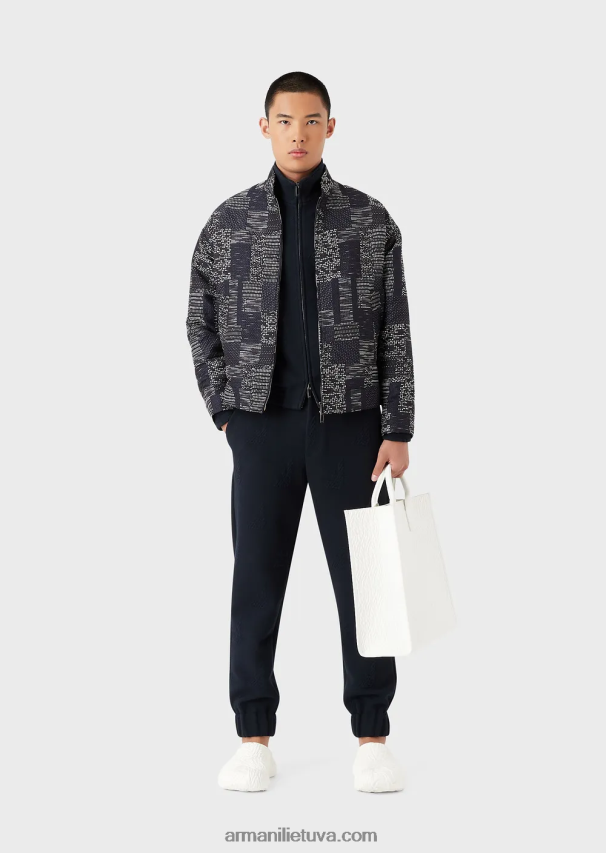 vyrų tamsiai mėlyna Armani viso reljefo erelio trikotažo kelnės su elastingais kulkšnių rankogaliais 02482X1385