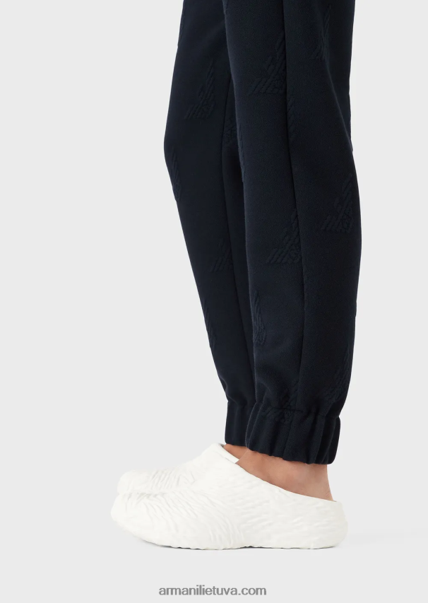 vyrų tamsiai mėlyna Armani viso reljefo erelio trikotažo kelnės su elastingais kulkšnių rankogaliais 02482X1385