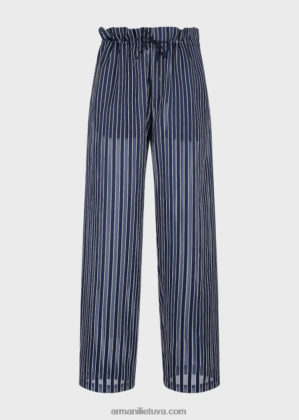 vyrų vidurnakčio mėlyna Armani Sutraukiamos kelnės iš lengvo dryžuoto šilko mišinio satino 02482X1487