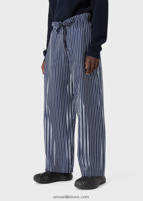 vyrų vidurnakčio mėlyna Armani Sutraukiamos kelnės iš lengvo dryžuoto šilko mišinio satino 02482X1487