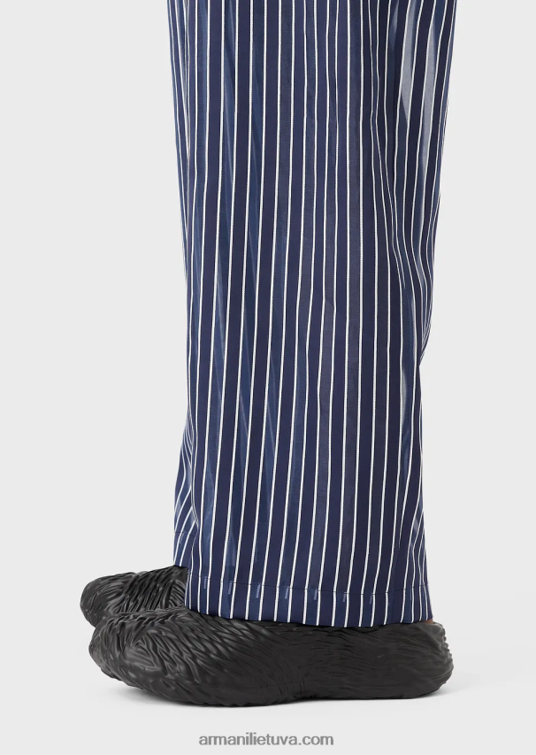 vyrų vidurnakčio mėlyna Armani Sutraukiamos kelnės iš lengvo dryžuoto šilko mišinio satino 02482X1487