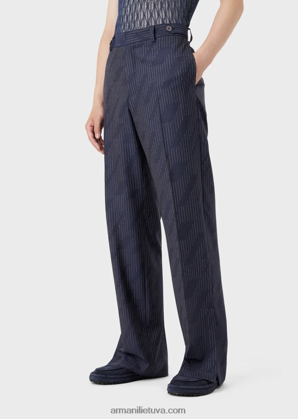 vyrų vidurnakčio mėlyna Armani chinos iš fil coupe dryžuoto džinsinio efekto audinio 02482X1494