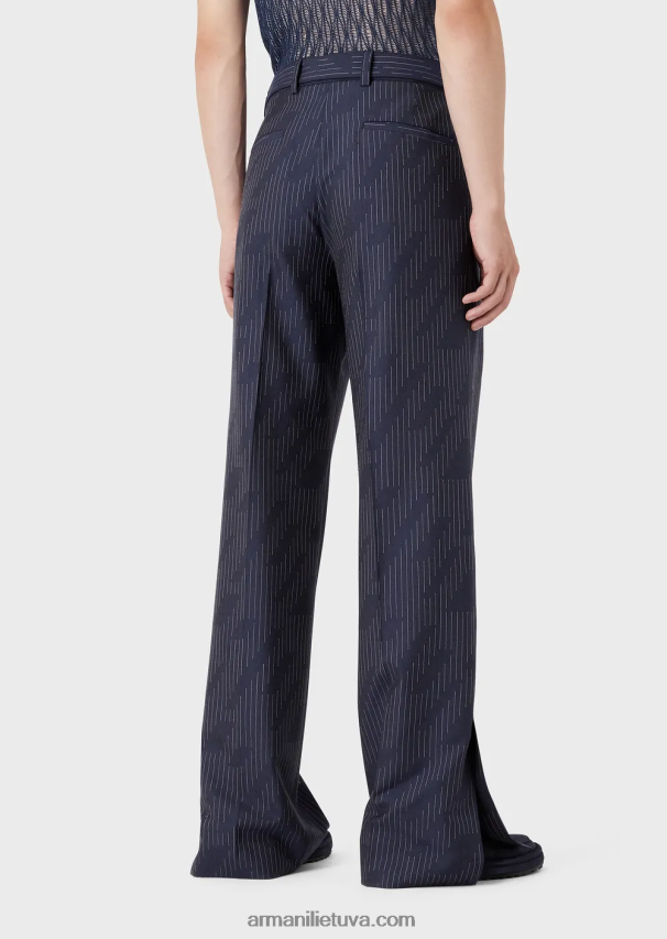 vyrų vidurnakčio mėlyna Armani chinos iš fil coupe dryžuoto džinsinio efekto audinio 02482X1494