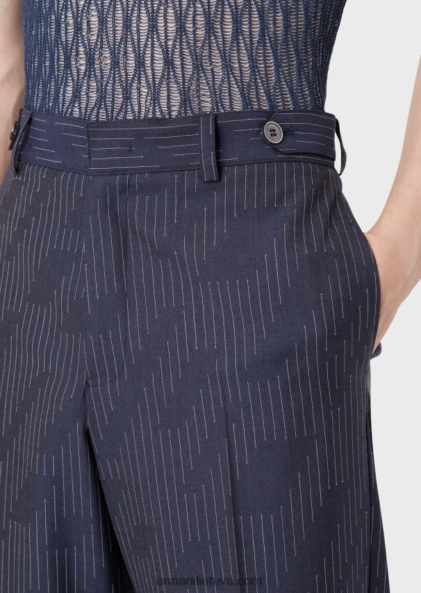 vyrų vidurnakčio mėlyna Armani chinos iš fil coupe dryžuoto džinsinio efekto audinio 02482X1494