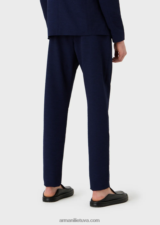 vyrų vidurnakčio mėlyna Armani margintos techninės seersucker kelnės su elastiniu juosmeniu 02482X1473