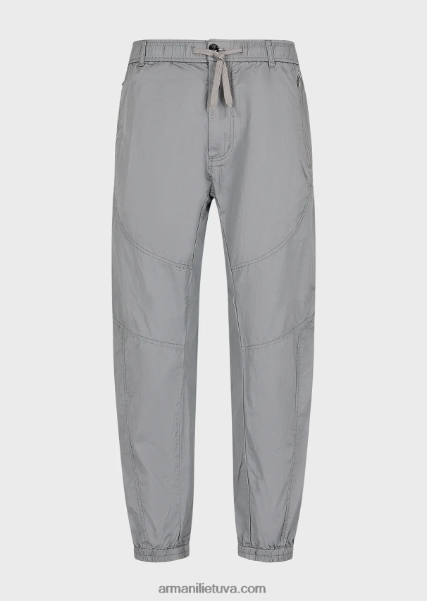 vyrų šviesiai pilka Armani Pima poplin kelnės ovaliomis kelnėmis su elastiniu apvadu 02482X1472