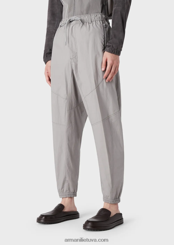 vyrų šviesiai pilka Armani Pima poplin kelnės ovaliomis kelnėmis su elastiniu apvadu 02482X1472