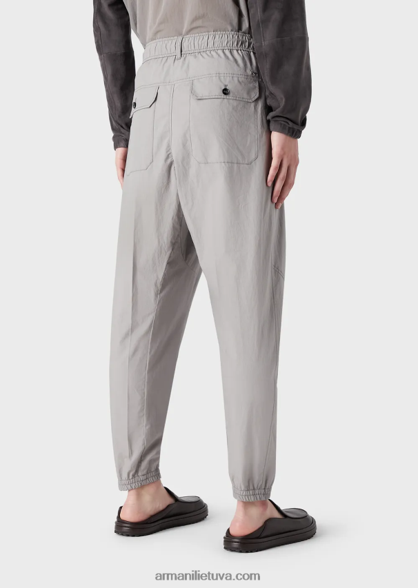 vyrų šviesiai pilka Armani Pima poplin kelnės ovaliomis kelnėmis su elastiniu apvadu 02482X1472
