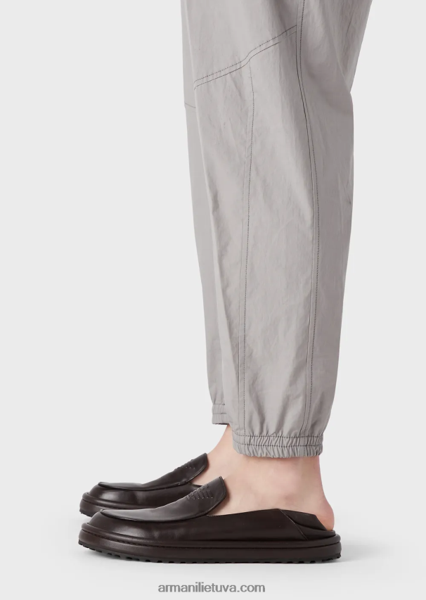 vyrų šviesiai pilka Armani Pima poplin kelnės ovaliomis kelnėmis su elastiniu apvadu 02482X1472