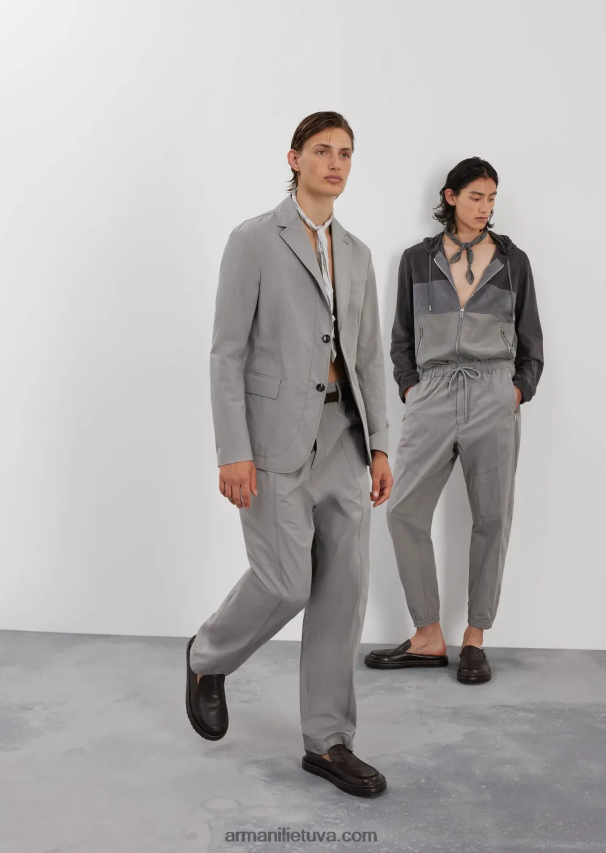 vyrų šviesiai pilka Armani Pima poplin kelnės ovaliomis kelnėmis su elastiniu apvadu 02482X1472