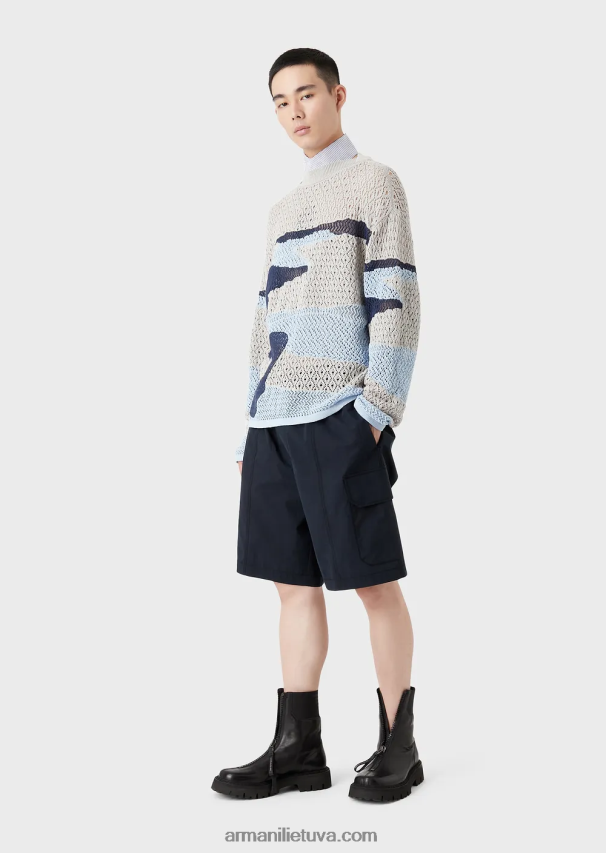 vyrų šviesiai pilka Armani Pima poplin raišteliai cargo board šortai 02482X1478