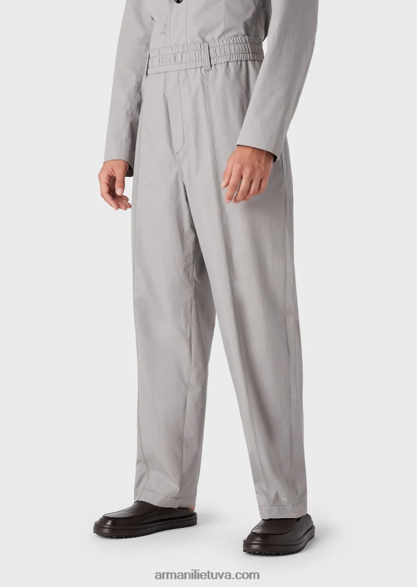 vyrų šviesiai pilka Armani Pima poplino raištelių kelnės 02482X1471