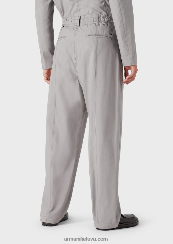 vyrų šviesiai pilka Armani Pima poplino raištelių kelnės 02482X1471