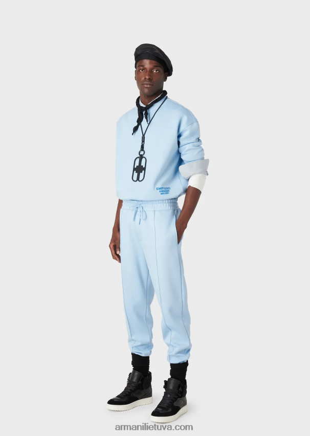 vyrų žydros spalvos Armani Modaliniai megztiniai bėgikai su briaunomis 02482X1411