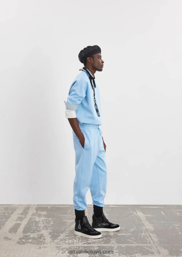 vyrų žydros spalvos Armani Modaliniai megztiniai bėgikai su briaunomis 02482X1411