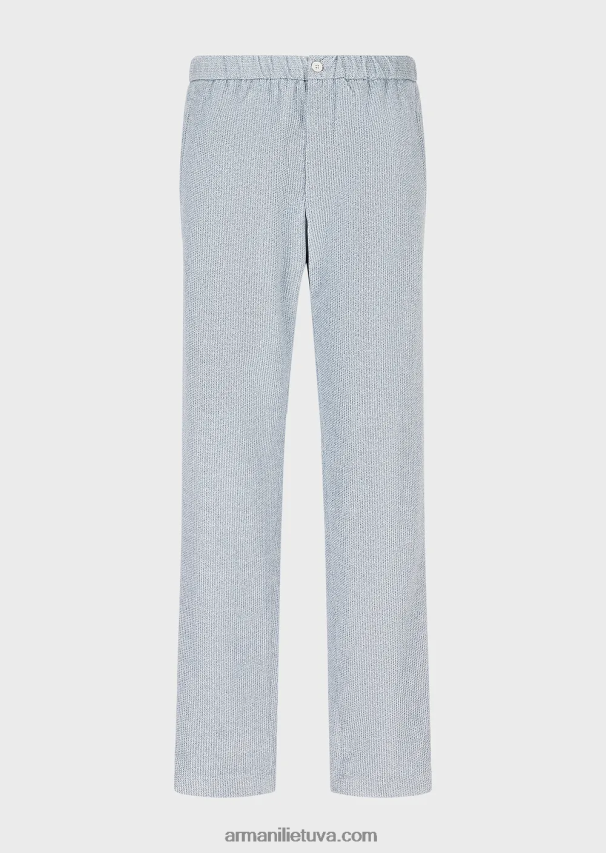 vyrų žydros spalvos Armani džinsinio efekto margintos aksominės kelnės su elastiniu juosmeniu 02482X1408