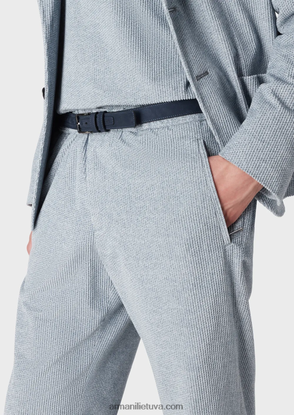 vyrų žydros spalvos Armani džinsinio efekto margintos aksominės kelnės su elastiniu juosmeniu 02482X1408