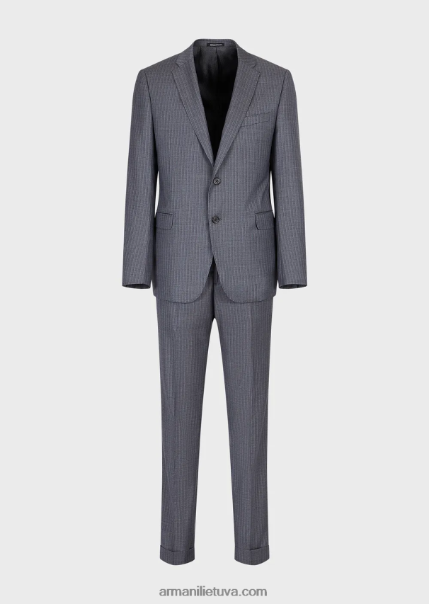 vyrų avio Armani vieneilis siauras, margaspalvės šviesios vilnos kostiumas 02482X1462