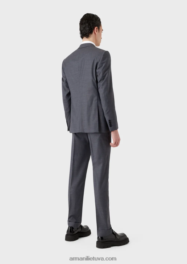 vyrų avio Armani vieneilis siauras, margaspalvės šviesios vilnos kostiumas 02482X1462