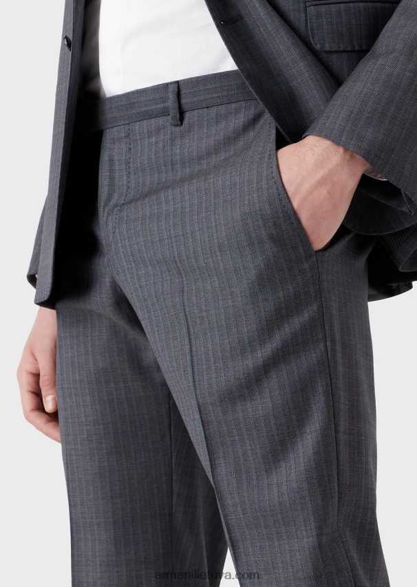 vyrų avio Armani vieneilis siauras, margaspalvės šviesios vilnos kostiumas 02482X1462