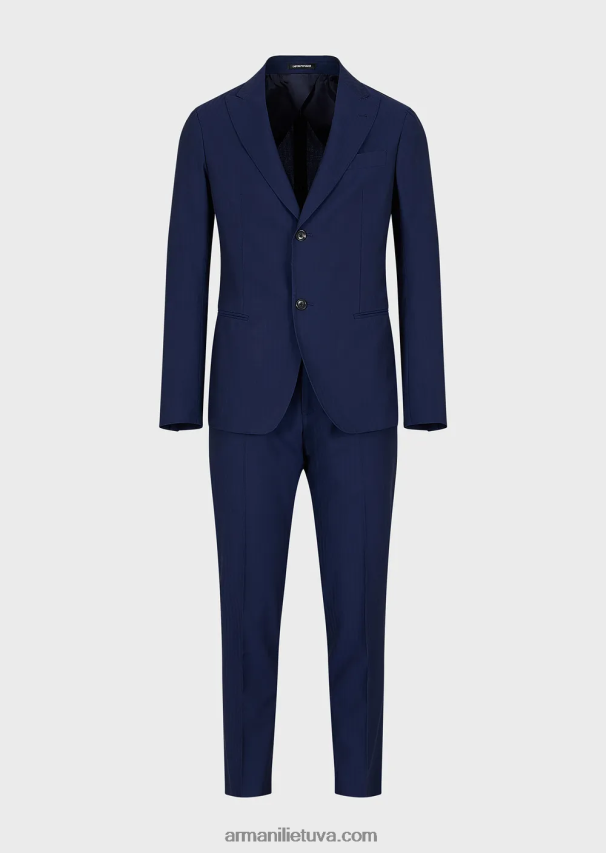 vyrų mėlyna Armani modernaus kirpimo vienaeilis kostiumas iš itin lengvo, pirminės vilnos mišinio solaro audinio 02482X1464
