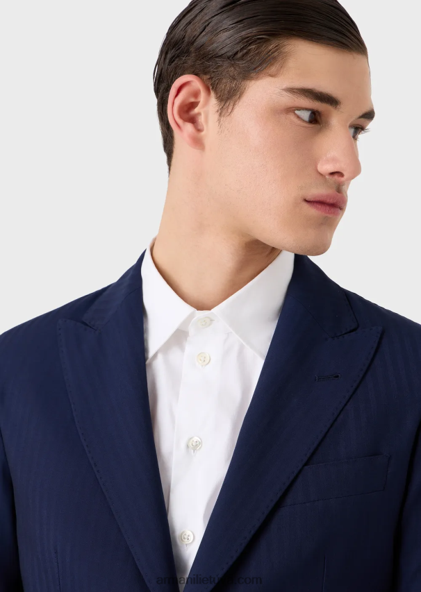 vyrų mėlyna Armani modernaus kirpimo vienaeilis kostiumas iš itin lengvo, pirminės vilnos mišinio solaro audinio 02482X1464