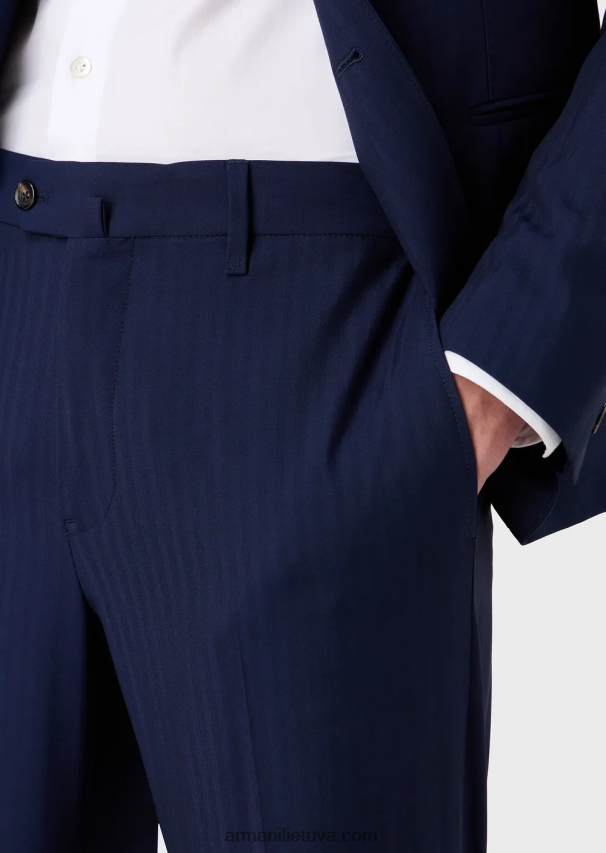 vyrų mėlyna Armani modernaus kirpimo vienaeilis kostiumas iš itin lengvo, pirminės vilnos mišinio solaro audinio 02482X1464