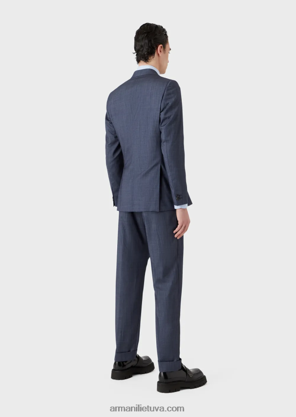 vyrų mėlyna Armani plonas dvieilis kostiumas iš džinsinio efekto itin lengvo vilnos ir šilko 02482X1463