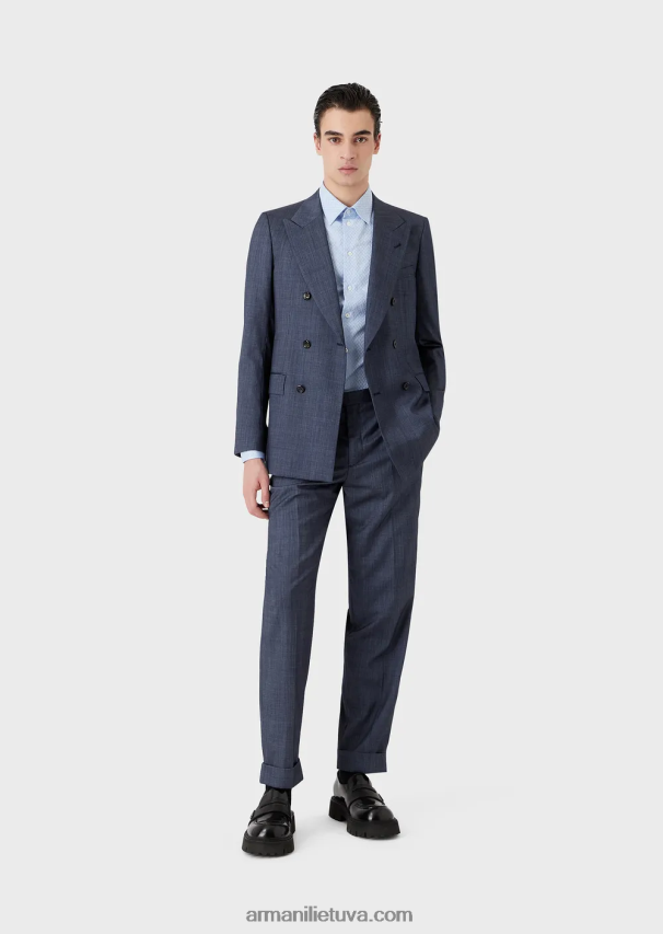 vyrų mėlyna Armani plonas dvieilis kostiumas iš džinsinio efekto itin lengvo vilnos ir šilko 02482X1463