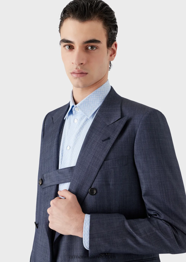 vyrų mėlyna Armani plonas dvieilis kostiumas iš džinsinio efekto itin lengvo vilnos ir šilko 02482X1463