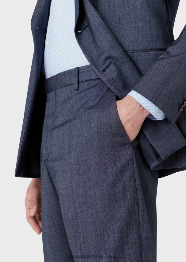 vyrų mėlyna Armani plonas dvieilis kostiumas iš džinsinio efekto itin lengvo vilnos ir šilko 02482X1463